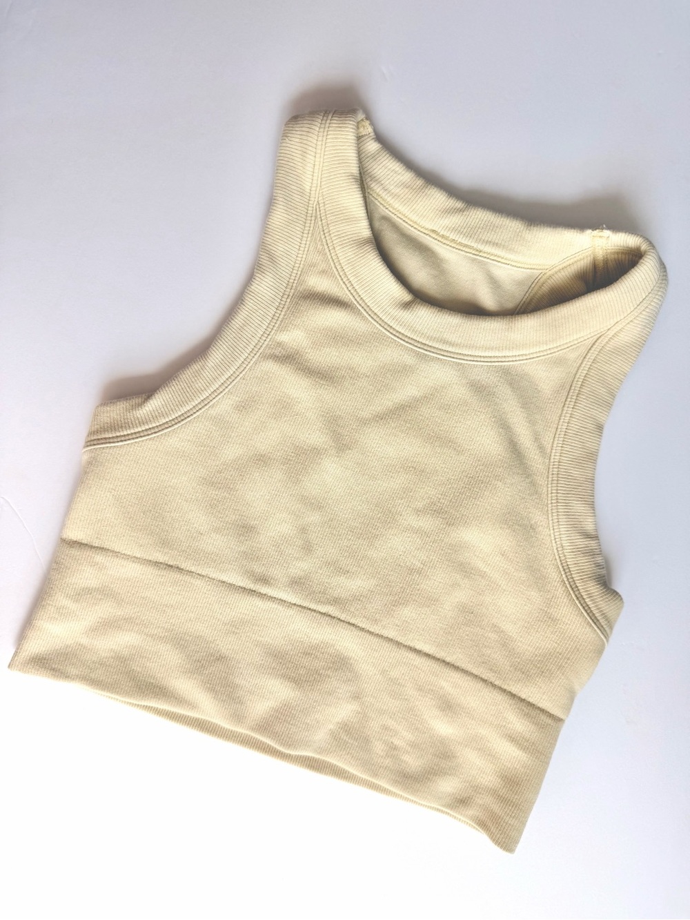 ALO Yoga Pale Yellow Seamless Modal Ribbed High Neck Delight Bra